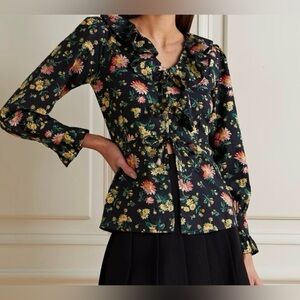 BATSHEVA for Laura, Ashley Naya top black floral tie front ruffle